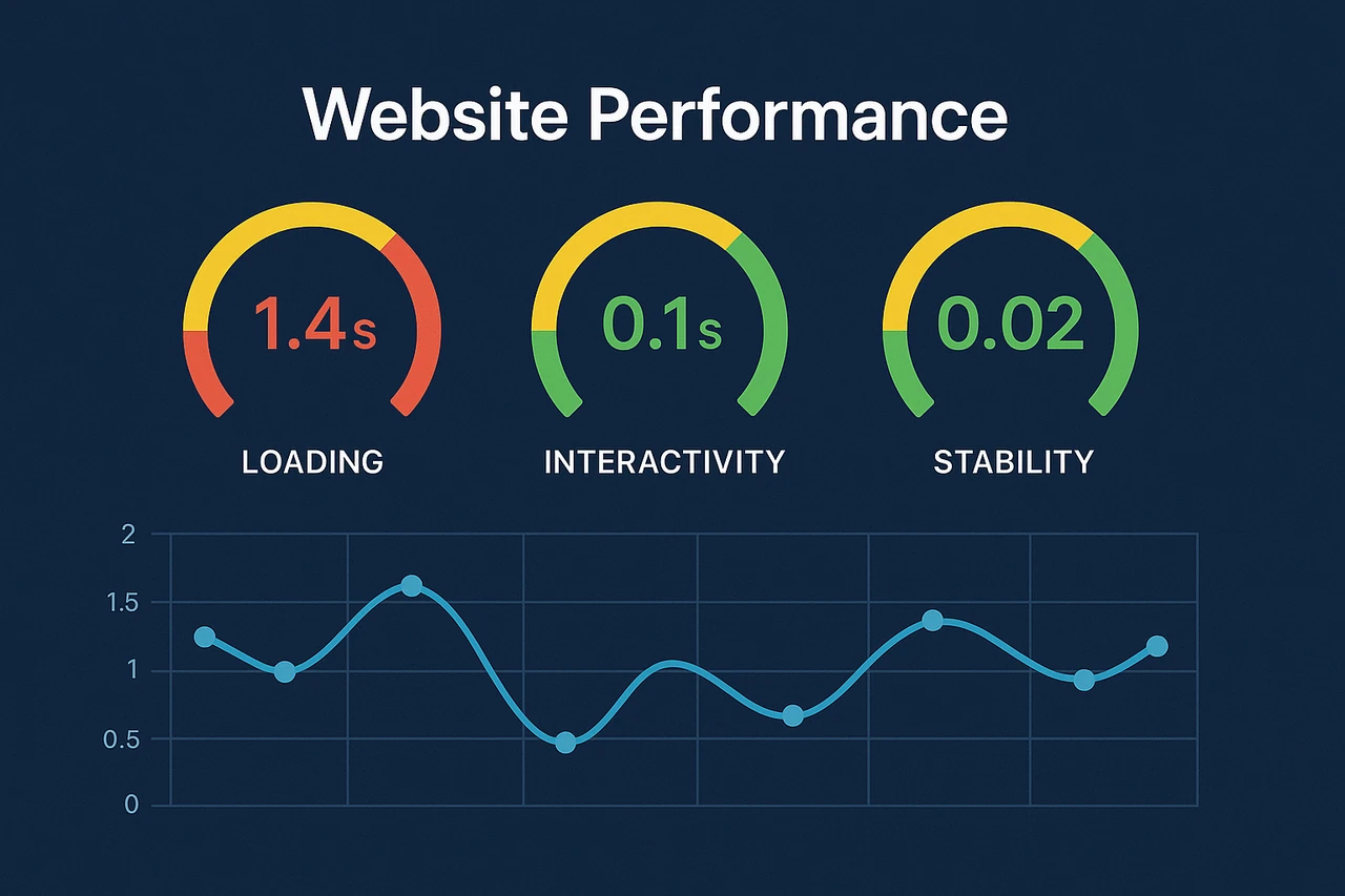 Panel de rendimiento web con las métricas de carga, interactividad y estabilidad visual