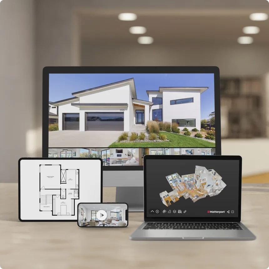 El mismo tour virtual de una vivienda abierto en ordenador, tablet y móvil